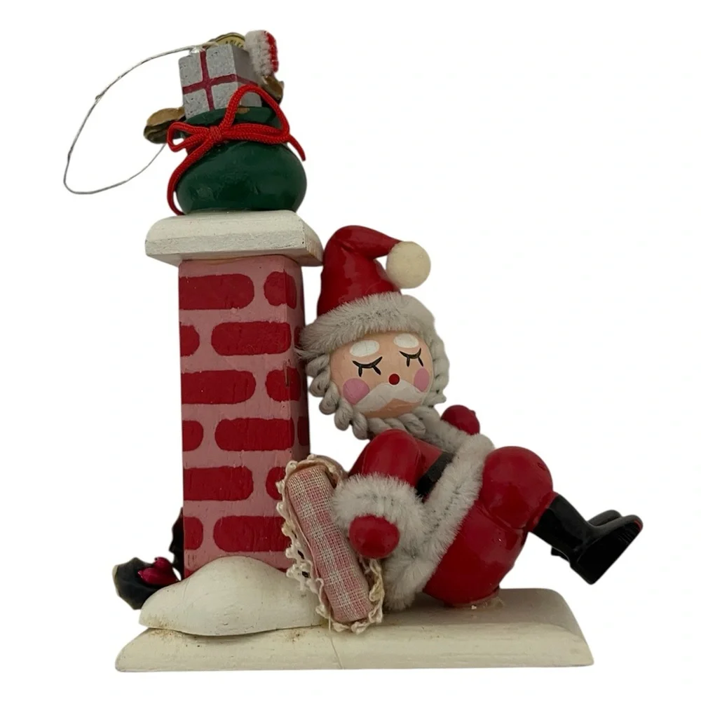 VTG 1982 KURT ADLER Santa On Chimney Wood Christmas Ornament Made In Taiwan